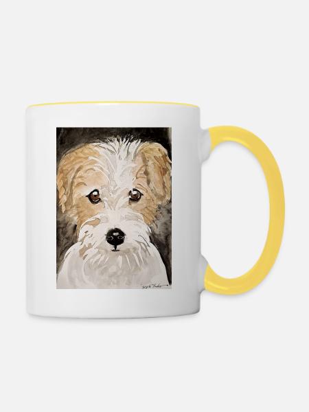 Terrier Welpe, - Tasse zweifarbig - Weiß/Gelb