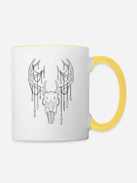 Hirschgeweih mit Kristallen - Tasse zweifarbig - Weiß/Gelb