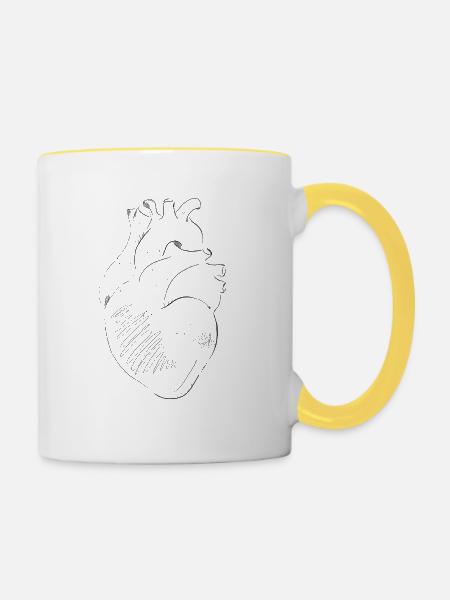 Anatomie Herz - Tasse zweifarbig - Weiß/Gelb