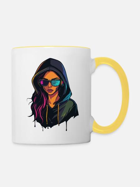 Hackerin Programmiererin Entwickler Frau Porträt - Tasse zweifarbig - Weiß/Gelb