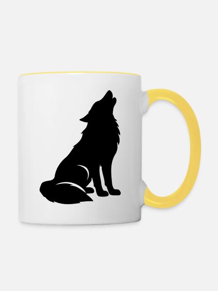 Wolf Silhouette - Tasse zweifarbig - Weiß/Gelb