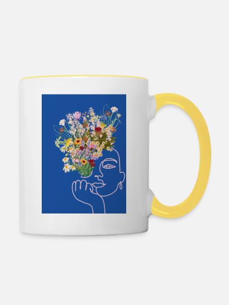 Blumenfrau - Tasse zweifarbig - Weiß/Gelb