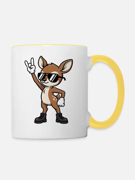 Reh Kitz Rock Musik Geschenk - Tasse zweifarbig - Weiß/Gelb