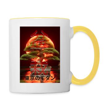 Bonsai Red Suns Japanese Writing Sign - Contrasting Mug - white/yellow - Right