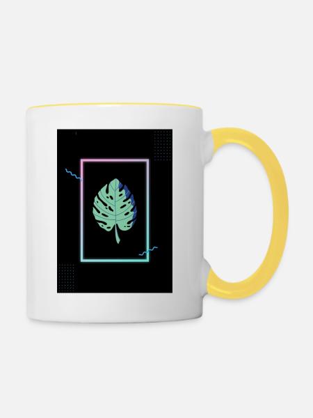Monstera Neon Frame - Tasse zweifarbig - Weiß/Gelb