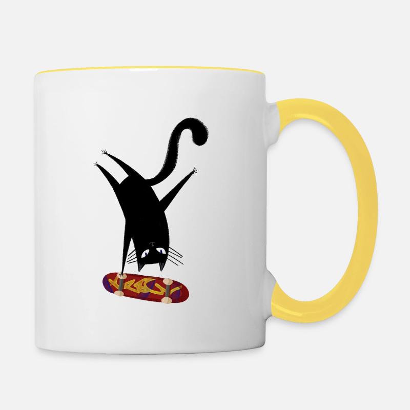 Skateboard pour chat - Mug contrasté - blanc/jaune