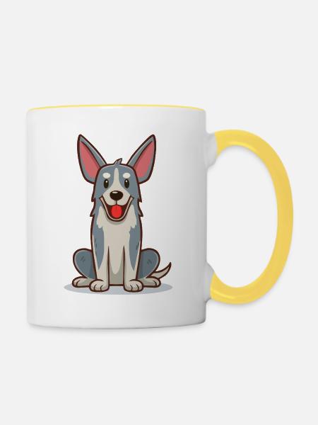Kleiner, lustiger, grauer Hund (Comic) - Tasse zweifarbig - Weiß/Gelb