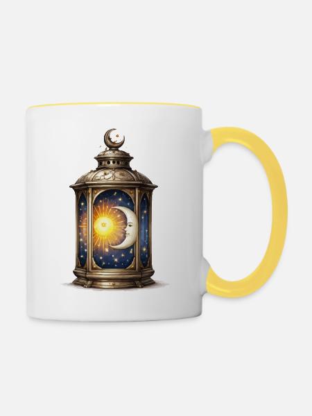 Sonnenmond-Laterne - Tasse zweifarbig - Weiß/Gelb