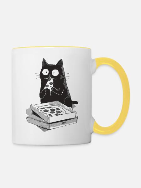 Pizza-Katze - Tasse zweifarbig - Weiß/Gelb