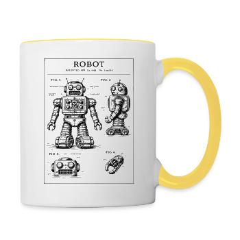 Plan de brevet de robot vintage - Mug contrasté - blanc/jaune - Droite