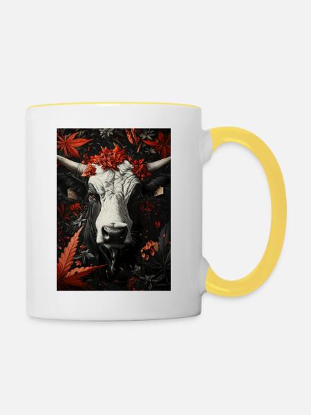Stierkopf im Herbstlaub - Tasse zweifarbig - Weiß/Gelb