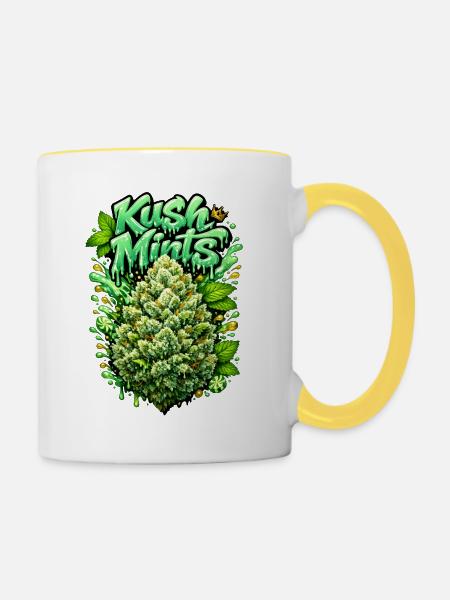 Kush Mints Graffiti Bud Print - Tasse zweifarbig - Weiß/Gelb