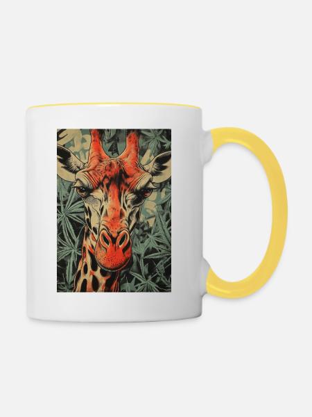 Giraffe im Cannabis-Print - Tasse zweifarbig - Weiß/Gelb