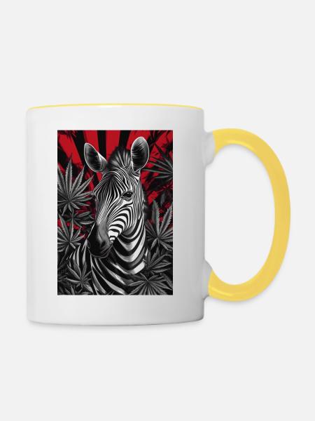Zebra im Cannabis-Dschungel - Tasse zweifarbig - Weiß/Gelb