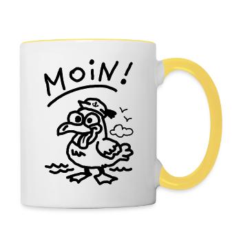 Moin stupid seagull funny seagull sea vacation beach - Contrasting Mug - white/yellow - Right