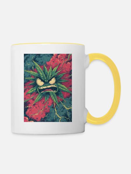 Wütendes Hanfblatt-Chaos - Tasse zweifarbig - Weiß/Gelb