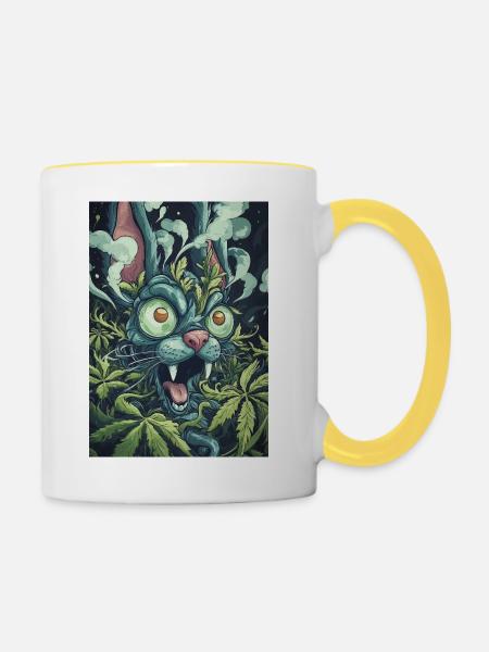 Dschungelkater mit leuchtenden Augen - Tasse zweifarbig - Weiß/Gelb
