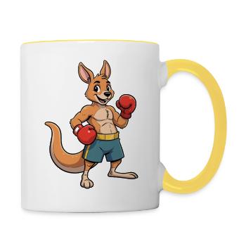 Kangaroo Boxer Cartoon - Contrasting Mug - white/yellow - Right