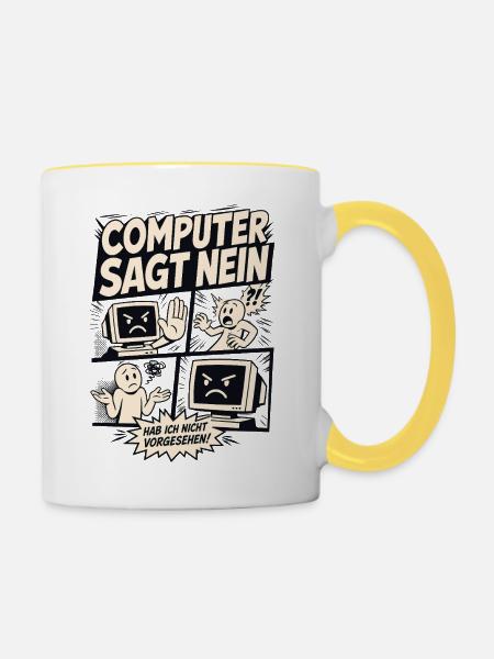 Computer sagt nein Comic Design - Tasse zweifarbig - Weiß/Gelb