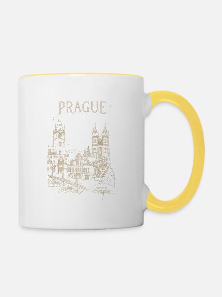 Stilisierte Prag - Tasse zweifarbig - Weiß/Gelb