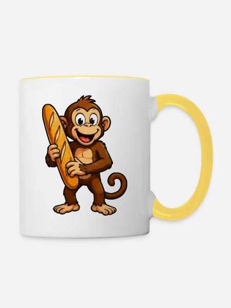 Affe mit Baguette - Tasse zweifarbig - Weiß/Gelb