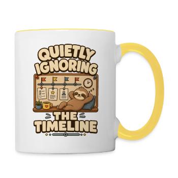 Quietly Ignoring The Timeline Sloth - Contrasting Mug - white/yellow - Right