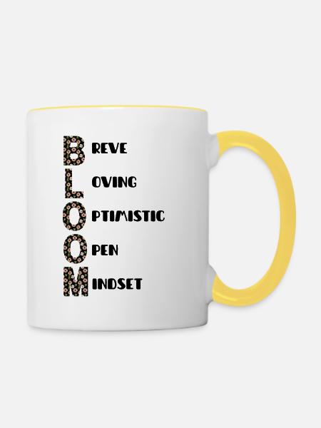 Blumenbuchstaben Florale Typografie - Tasse zweifarbig - Weiß/Gelb