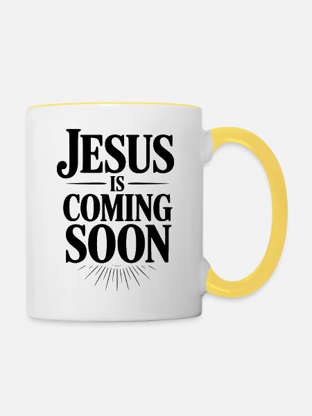 Jesus kommt bald - Tasse zweifarbig - Weiß/Gelb
