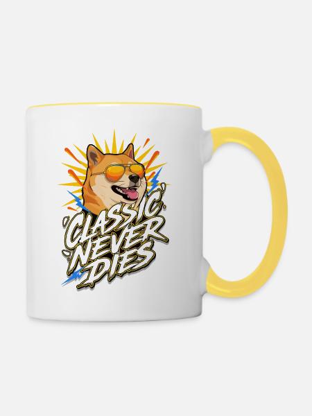 Classic Never Dies Vierbeiner Sonnenbrille - Tasse zweifarbig - Weiß/Gelb