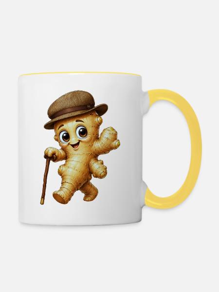 Ingwer am Stock - Tasse zweifarbig - Weiß/Gelb