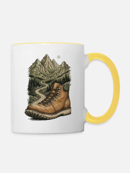 Wandern – Outdoor-Abenteuer - Tasse zweifarbig - Weiß/Gelb
