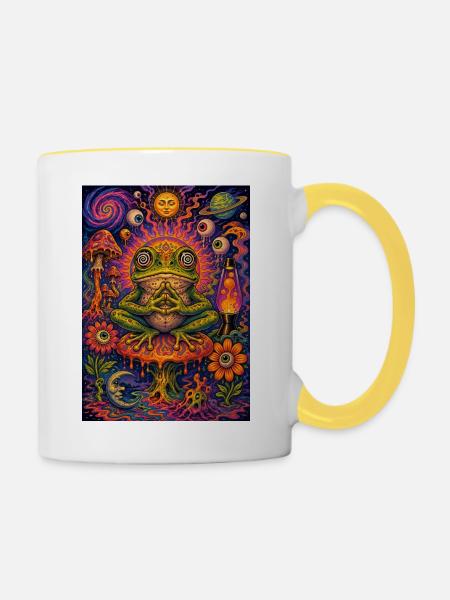 Psychedelischer Frosch-Kosmos - Tasse zweifarbig - Weiß/Gelb