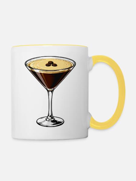 Espresso Martini Cartoon-Design - Tasse zweifarbig - Weiß/Gelb