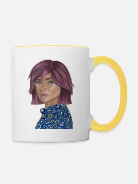 Pop Fashion Violett Porträt - Tasse zweifarbig - Weiß/Gelb