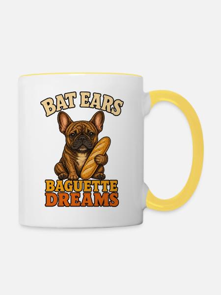 Bat Ears Frenchie Baguette Träume - Tasse zweifarbig - Weiß/Gelb