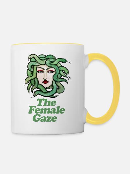 Der weibliche Blick - Tasse zweifarbig - Weiß/Gelb