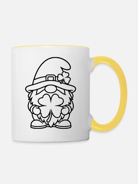 Süßer Zwerg mit Glücksklee - Tasse zweifarbig - Weiß/Gelb