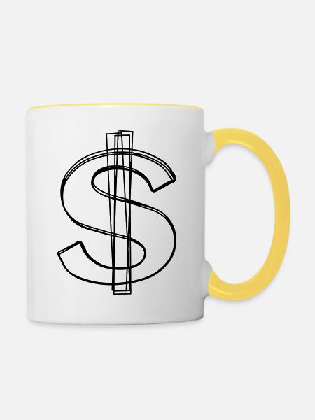 Dollarzeichen handgezeichnet - Tasse zweifarbig - Weiß/Gelb
