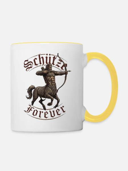 Schütze Krieger Tattoobogen - Tasse zweifarbig - Weiß/Gelb