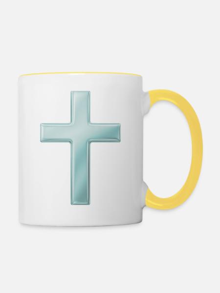 Glänzendes Metallkreuz-Design - Tasse zweifarbig - Weiß/Gelb
