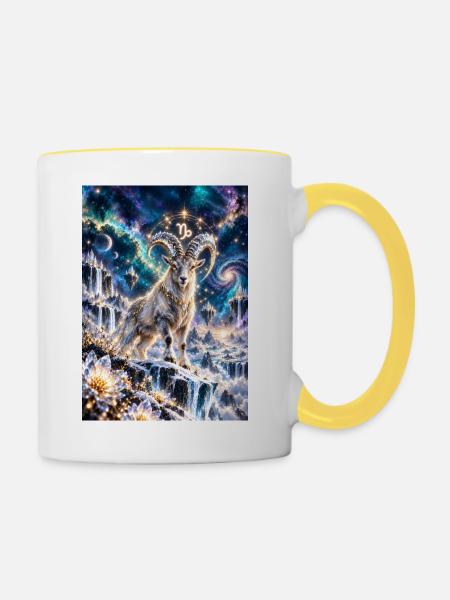 Kosmischer Steinbock im Sternmeer - Tasse zweifarbig - Weiß/Gelb