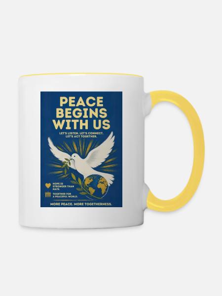 Frieden beginnt mit uns - Tasse zweifarbig - Weiß/Gelb