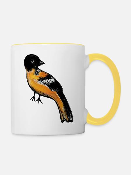 Crimson Robin auf Mitternacht - Tasse zweifarbig - Weiß/Gelb