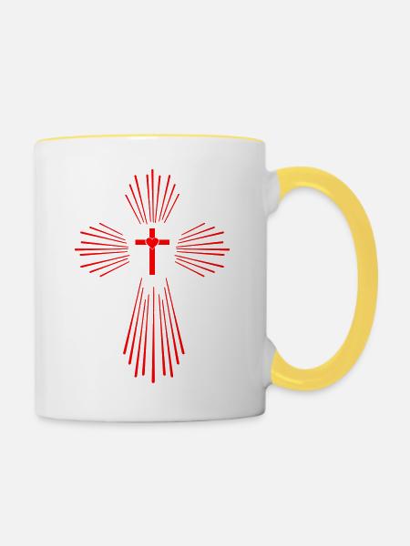 Heiliger Geist Kreuz - Tasse zweifarbig - Weiß/Gelb