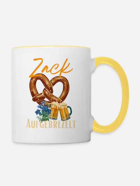Aufgebrezelt - Tasse zweifarbig - Weiß/Gelb