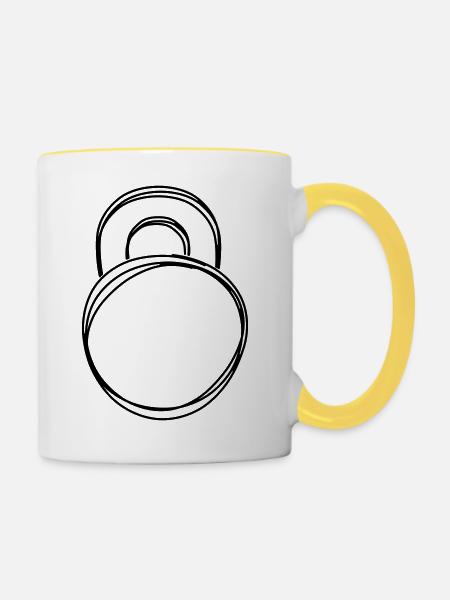 Kettlebell handgezeichnet - Tasse zweifarbig - Weiß/Gelb