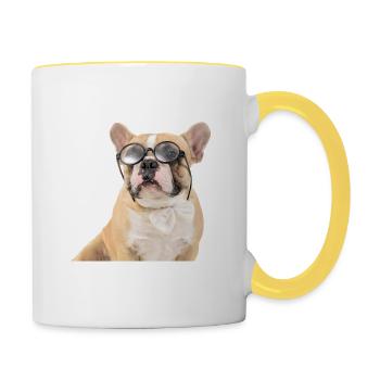 Bulldogge mit Brille - Tasse zweifarbig - Weiß/Gelb - Rechts