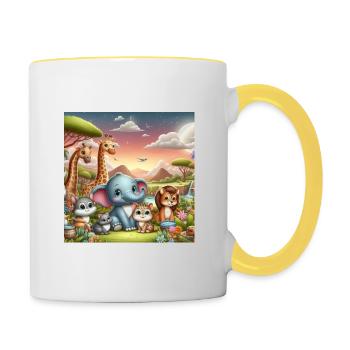 Cute elephant with friends - Contrasting Mug - white/yellow - Right