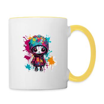 Poupée d’horreur / Halloween / Effrayant / Sombre - Mug contrasté - blanc/jaune - Droite