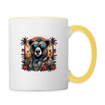Tattoo / Animal / Art / Cool / Comic / Bear - Contrasting Mug - white/yellow - Right